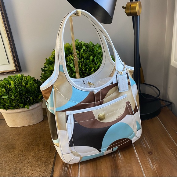 Coach Y2K Scraf Print Ergo 2006 Turquoise Khaki Brown HTF - Picture 10 of 17